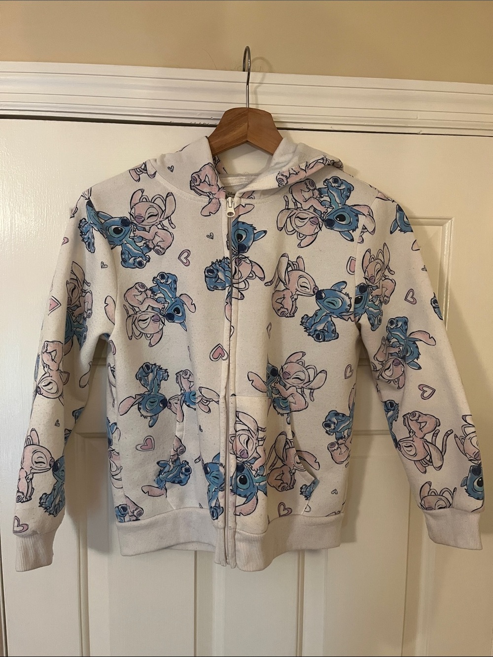 Disney White Blue Pink Stitch & Angel Full-Zip Hoodie